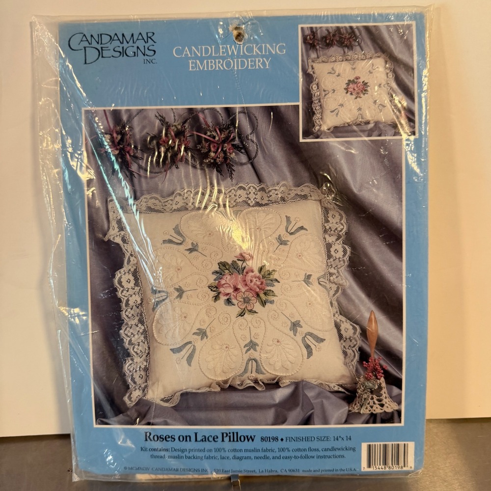 Candamar Designs Roses on Lace Pillow Candlewicking Embroidery Kit 80198 New‎